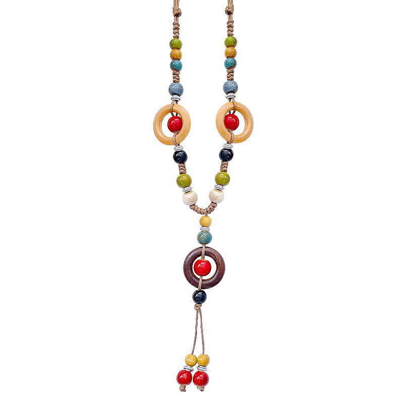 Bohemian Retro Porcelain Rope Necklace – Chinese Style Long Tassel Sweater Chain for Women