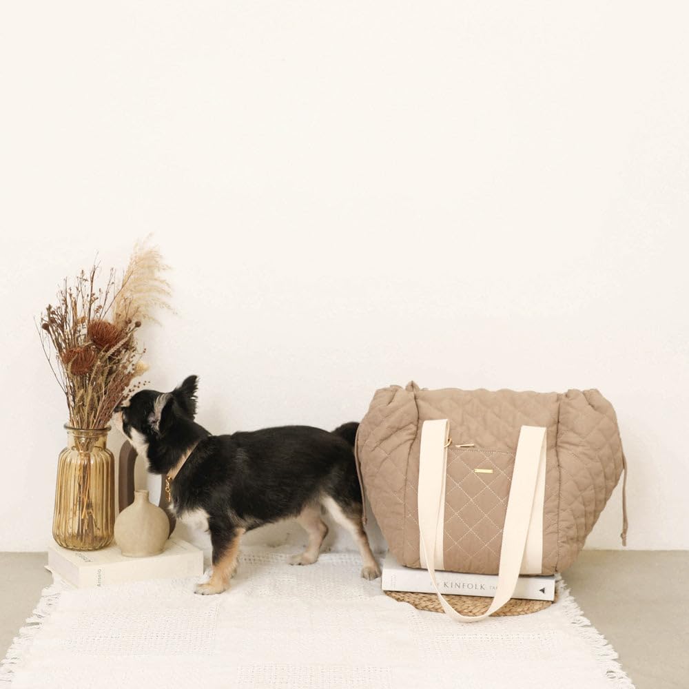Dog Car Supplies Quilted Wide Open Cute Stylish Popular Brand Toy Poodle Chihuahua Small Dog Monchéri Bag/BEIGE/FREE