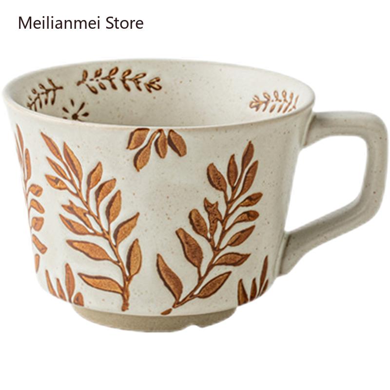 White Ceramic Cup Rough Ceramic High Aesthetic Hand-painted Cup American Retro Ceramic Mug Kitchen Drinkware Coffee Cups