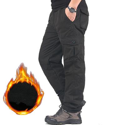 Winter Thick Fleece Cargo Pants Men's Cotton Casual Pants Double Layer Plus Velvet Warm Thermal Trousers
