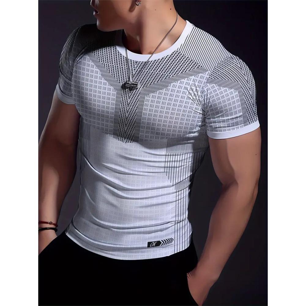 Simple Striped 3D Printed Men's Round Neck Short Sleeve Outdoor Casual Breathable Sweat Absorbent Men's Top Fashion And Fashion