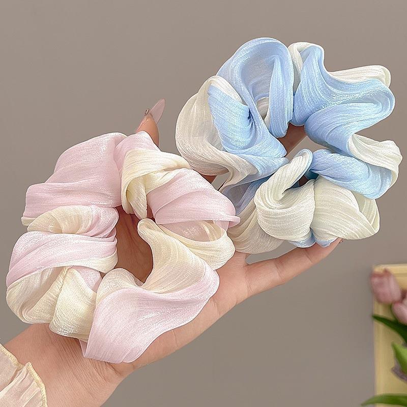 

2Pcs 2026 New French Style Pearl Mesh Color Blocked Large Intestine Headband High Appearance Ponytail Temperament Headband