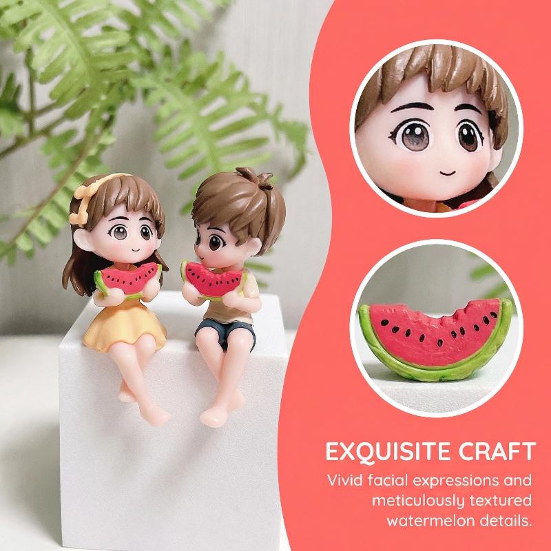 1 Paar Wassermelonen essende Figuren Paar Liebende Figuren Paar Miniatur Junge Mädchen Modell Prinzessin Fee Garten Auto Ornamente