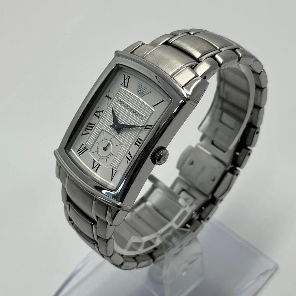 Used Beautiful Condition, Emporio ARMani AR-0243, Silver, Tank-shaped, Men's, New Battery