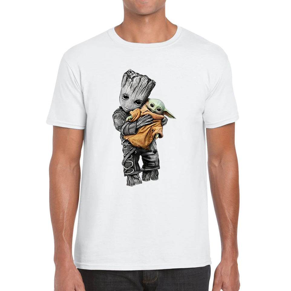 Baby Groot Holding Baby Yoda Avengers Hero Star Avenger Jedi Wars Star Wars Day 46th Anniversary Mens Tee Top S