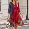 Women's Casual Floral Print V-Neck 3/4 Sleeve Dress