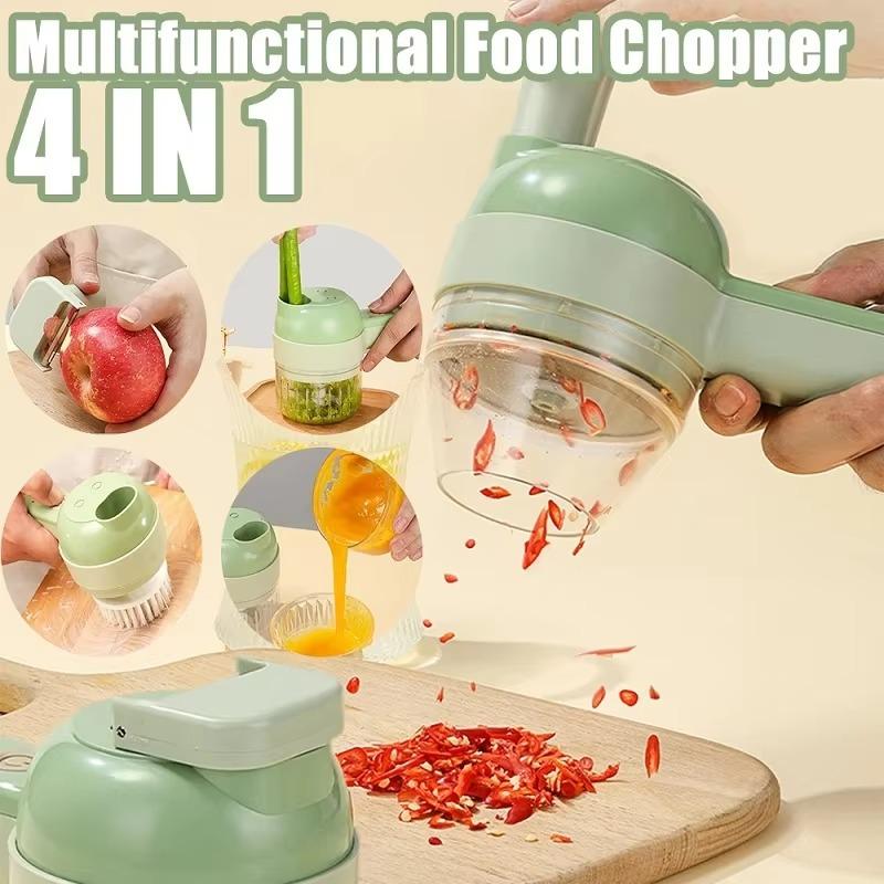 4 IN 1 Home Kitchen Electric Vegetable Cutter Food Peel Slicer Handheld Wireless Garlic Masher Food Chopper Meat Grinder