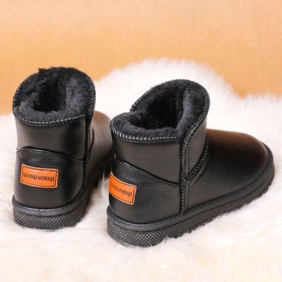 Snow Boots Winter Velvet Thickened Large Cotton Shoes Bread Black Leather Surface Fur Integrated