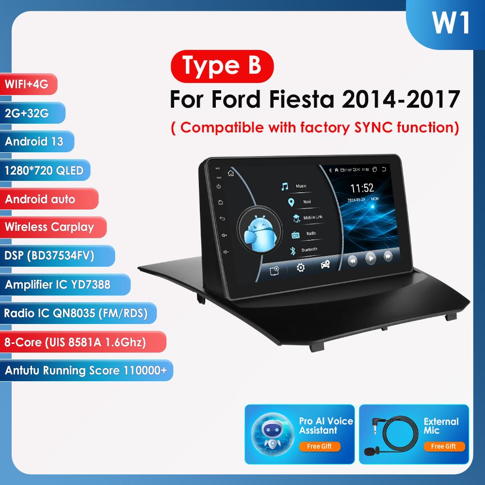 Hizpo 2din Android Autorádio pro Ford Fiesta 2009 - 2017 Autorádio Multimediální Přehrávač Videa GPS Navigace Hlavní Jednotka Carplay 4G WIFI Inteligentní DVR DSP