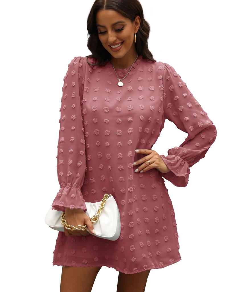 Women Lace Collar Puff Sleeve Embroidered Puff Ball Party Dress