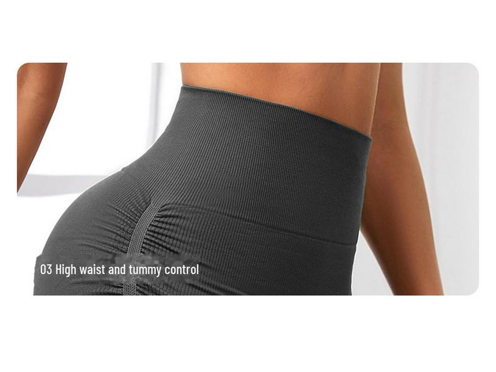 Pantaloni scurți de yoga cu talie înaltă, rezistenți la riduri: Colanți de fitness elastici, respirabili, cu uscare rapidă, pentru ridicarea șoldurilor, de trei sferturi