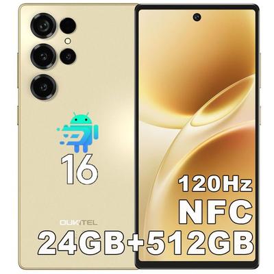 OUKITEL C66 Smartphone 4G Android 16 24(24)GO+512GO 6.73" 120Hz Screen 5000mAh 64MP Mobile Phone Fingerprint/GPS/NFC Yellow