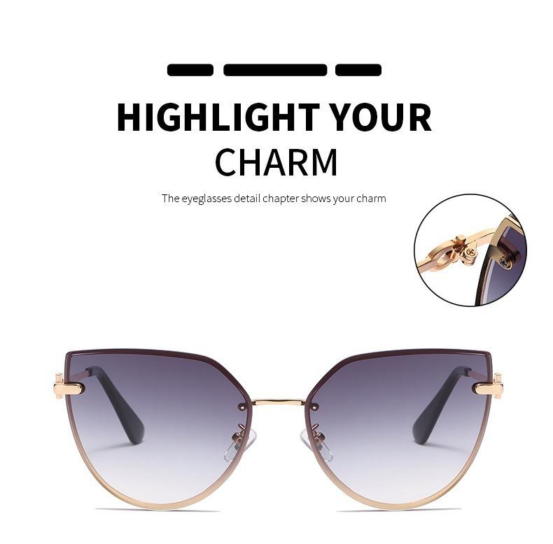 Retro Cat Eye Sunglasses Fashion Rimless Gradient Sun Glasses Shades Cutting Lens Ladies Frameless Eyeglass