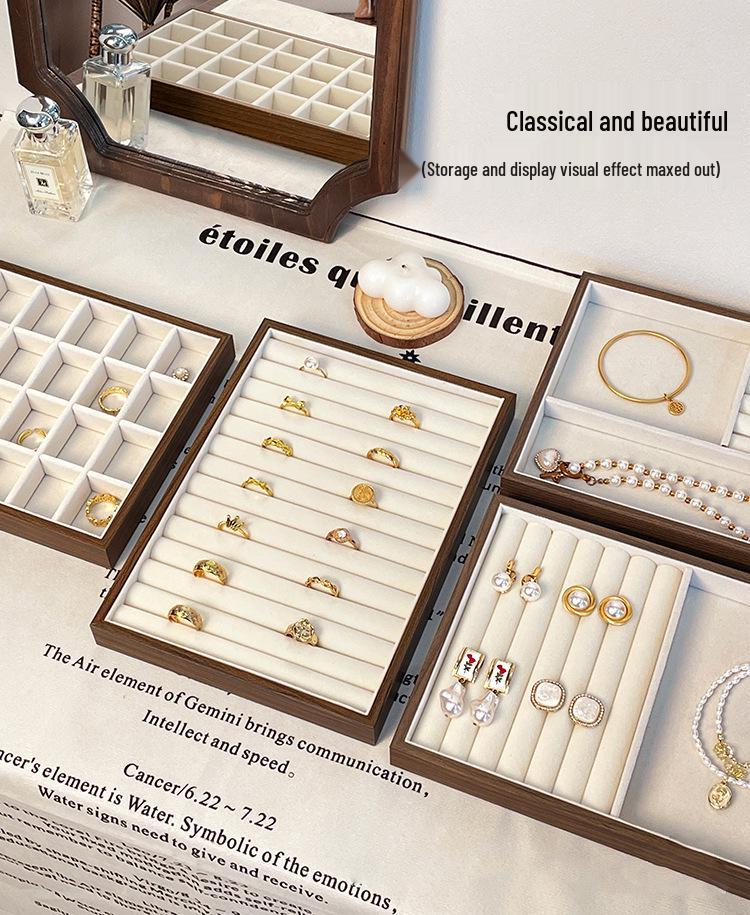 Walnut Grain Jewelry Tray with Large-Capacity Multi-Compartment for Rings, Necklaces, and Earrings