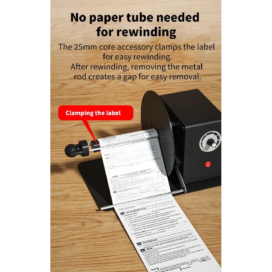 Automatic Label Rewinder 12V Self-Adhesive Barcode Paper Electric Label Rewinding Machine Label Spooler for Retail Food Labels