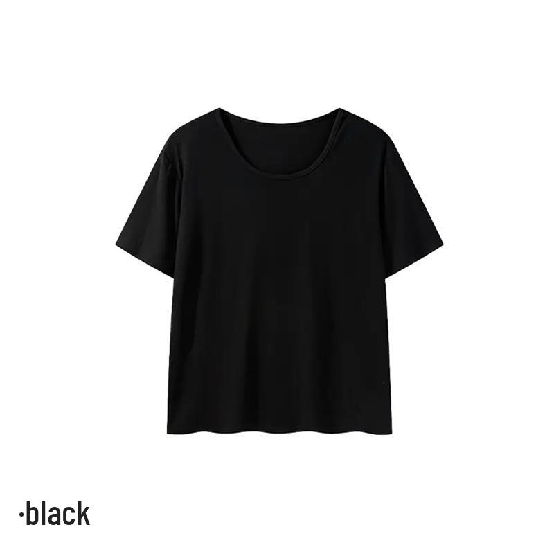 

2025 New Summer Women s Pink U-Neck Casual Loose Short Sleeve T-Shirt Large чёрный