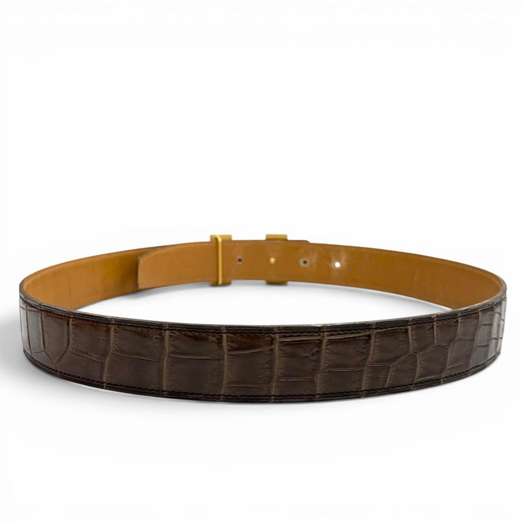 Very Good HERMES belt Polosus Dark brown Crocodile mens Used