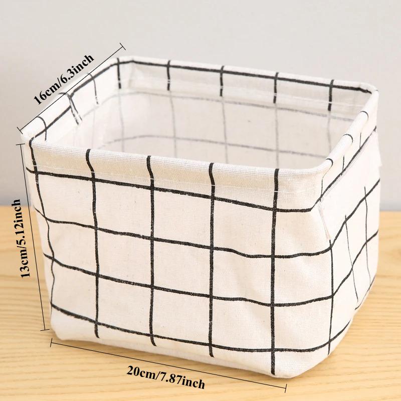 1PC Cotton and Hemp Storage Basket with Handheld Printed Tabletop, Miscellaneous Sorting Cabinet, Small Clothing, Fabric Storage