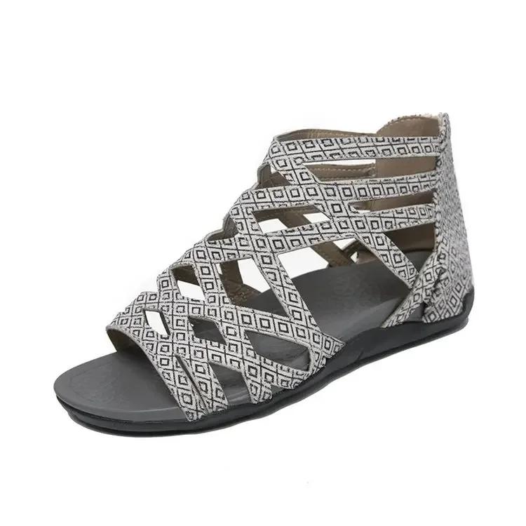 ladies Leopard Slope Heel Sandals Non-slip Lightweight Comfortable Casual womens Slippers Rome Outside Casual Flat Bottom Shoes