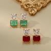 Light Luxury Love Diamond Red And Green Gemstone Earrings, Warm Winter Retro Temperament Earrings, Fashionable And Popular Diamond-Set Earrings.