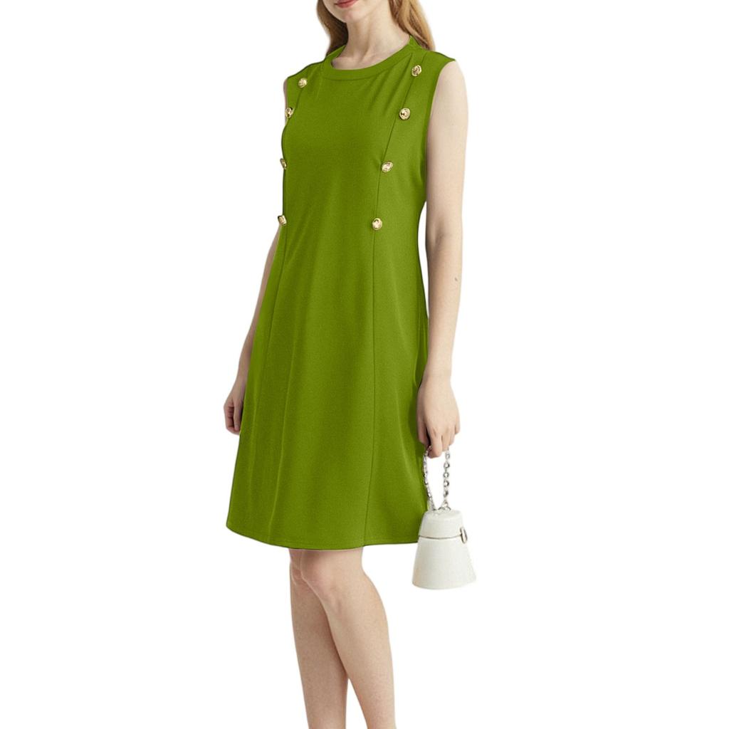 Women's Fashion Casual Double Breasted Round Neck Sleeveless Invisibility Zipper Dress