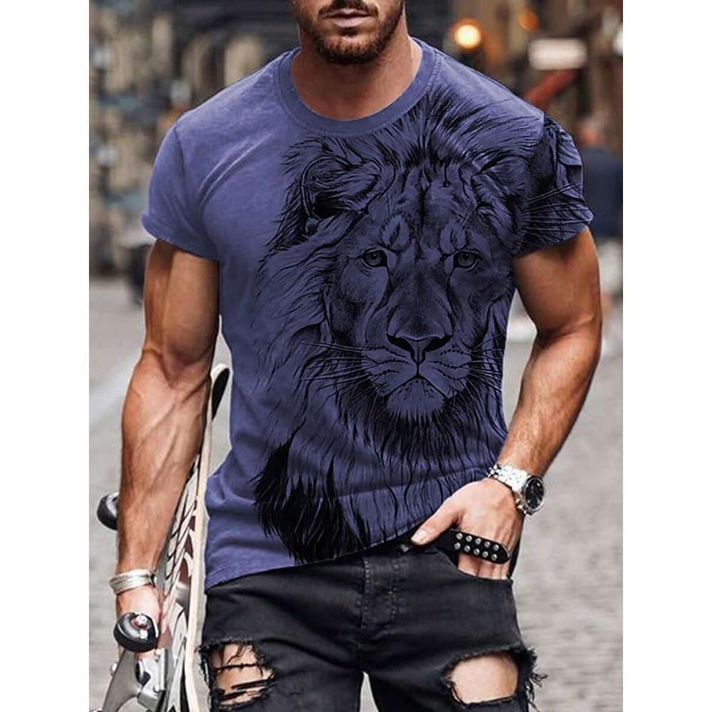 Nowy Letni Outdoorowy Casualowy Męski T-shirt Codzienny Uliczny Męski Top z Krótkim Rękawem Nadruk Lwa Męski T-shirt Sportowy Modny T-shirt