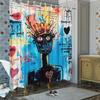 1pc Abstract Artistic Humanoid Figure Shower Curtain, Vibrant Mismatched Eyes Crowned Head Graffiti Style Urban Surreal Design,