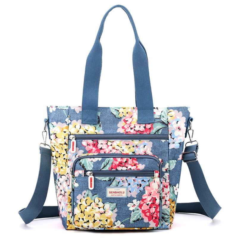 Женская сумка через плечо с этикеткой, осенняя новинка, большая вместимость, из принтованной нейлоновой ткани, женская портативная сумка-тоут