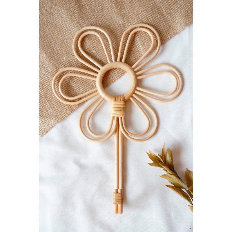 Country Style Flower Rattan Wall Hooks - Handmade Natural Hangers Decorative Home Accessories for Rustic Household Wall Storage