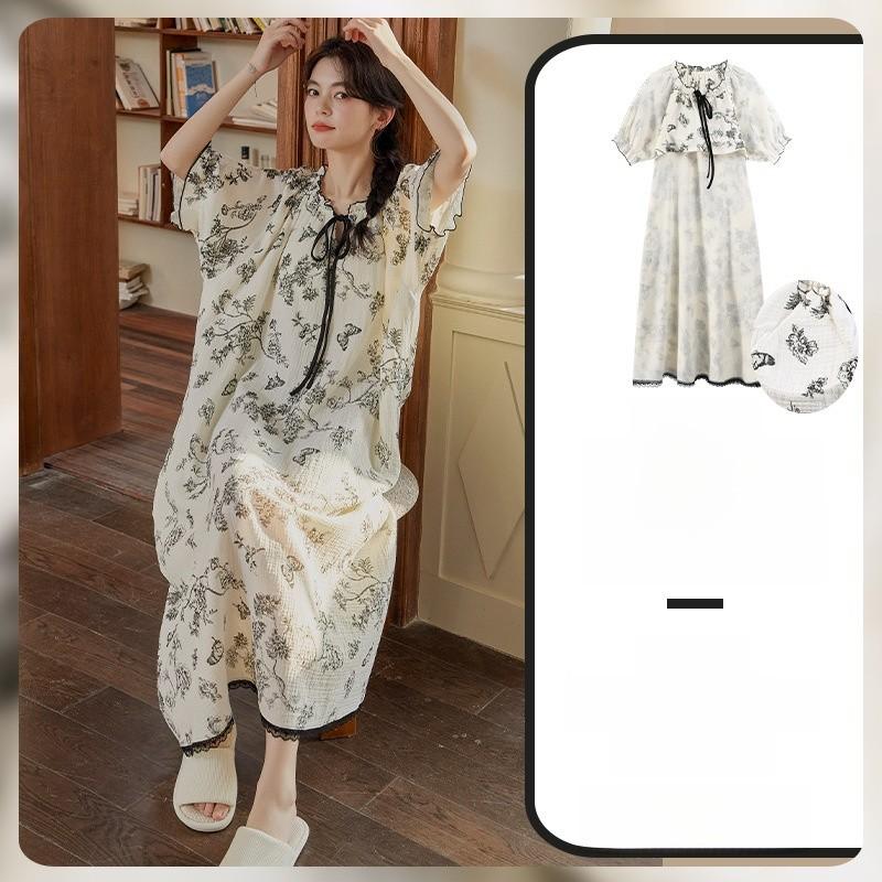 Cloud Cotton Short Sleeve Sleep Dress With Chest Padding For Comfortable Home Wear