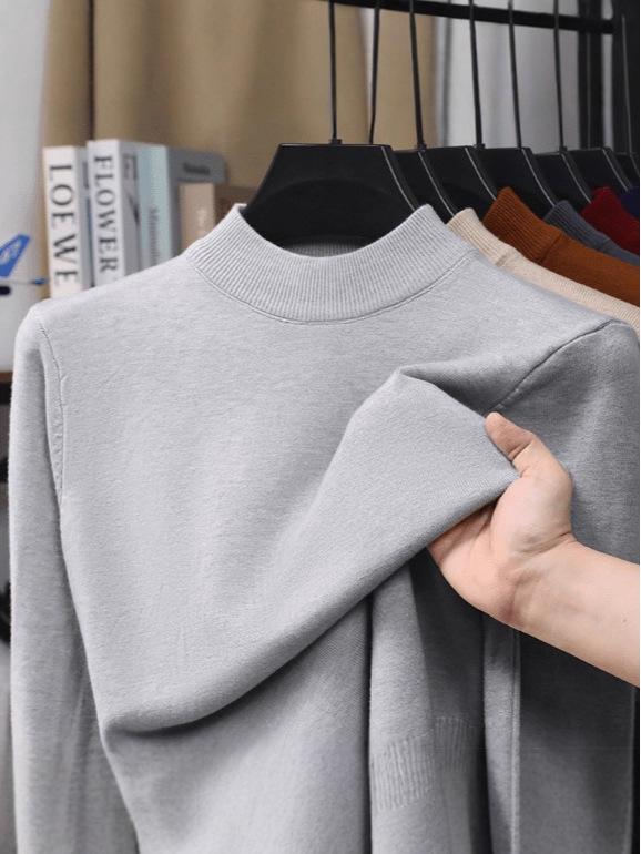 Men's Autumn Winter Knit Sweater | Round Neck, Half High Collar, Warm Middle-aged Base Layer