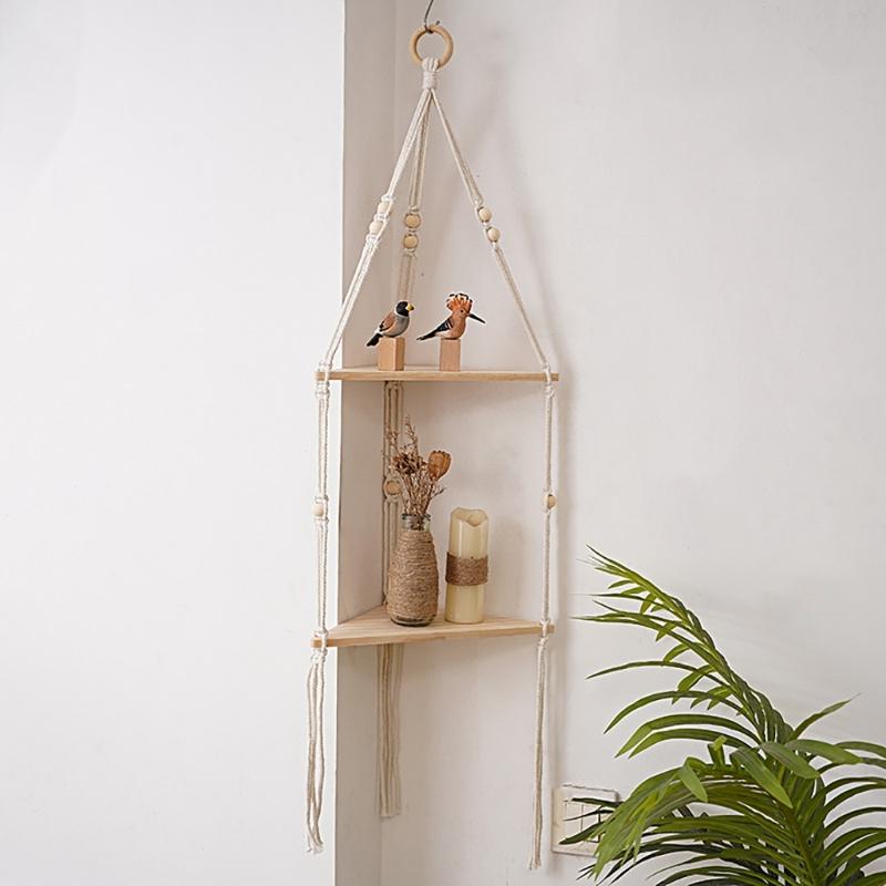 Triangle Shelves Wall Decoration Macrame Wall Shelf Home Plant Hanger Candle Holder For Dorm Bedroom Decoration