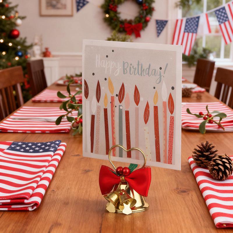 Creative Heart Bell Sticky Note & Christmas Card Holder with Silk Ribbon Bow Decoration Golden Heart Bell Bow