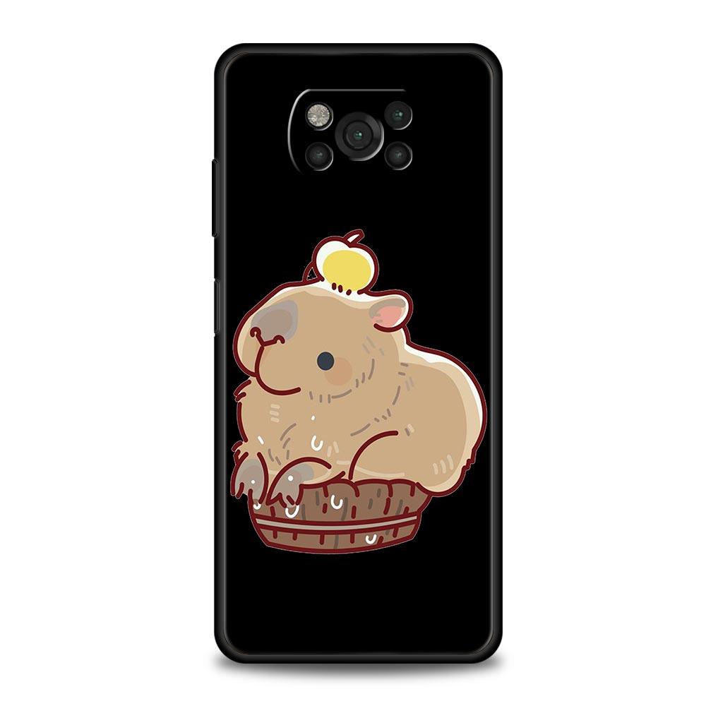 Phone Case For Xiaomi Poco X6 X5 X4 Pro 5G X3 NFC F5 F4 M5 M4 M3 F3 GT C51 C50 C55 Soft Silicone Black Cover Cartoon Capybara