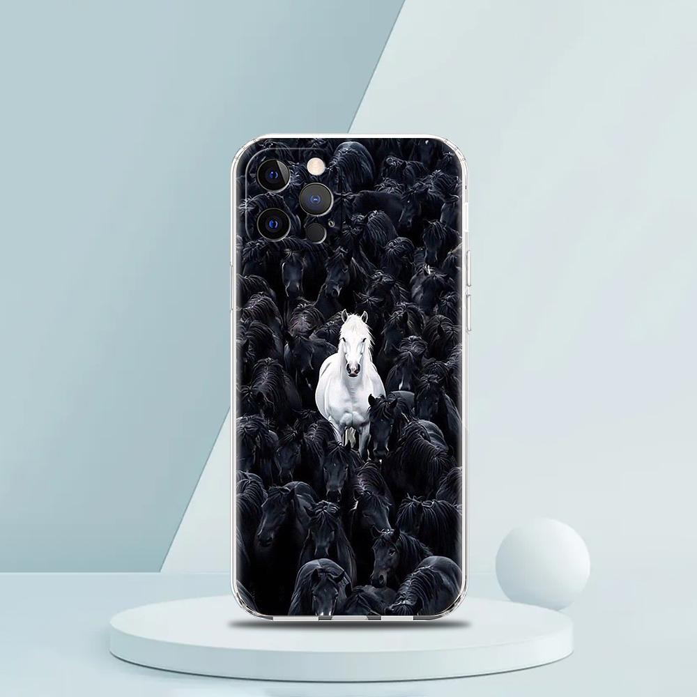 Coque de téléphone transparente en TPU souple pour iPhone 16 15 14 13 12 11 Pro Max XR 8 7 Plus XR Coque antichoc Motif Animal Cheval