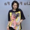 Summer Loose O Neck Short Sleeve T Shirts Women Cartoon Girl Printed Diamonds Beading Casual Female Tops Tee Womens Clothes