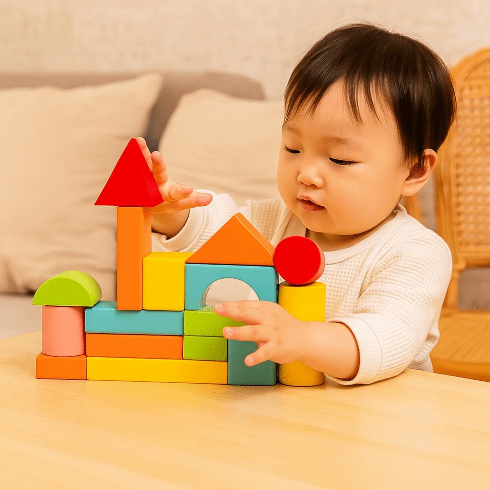40PCS/SET Colorful Wooden Building Blocks Learning Sensory Early Educational Toys  For Children