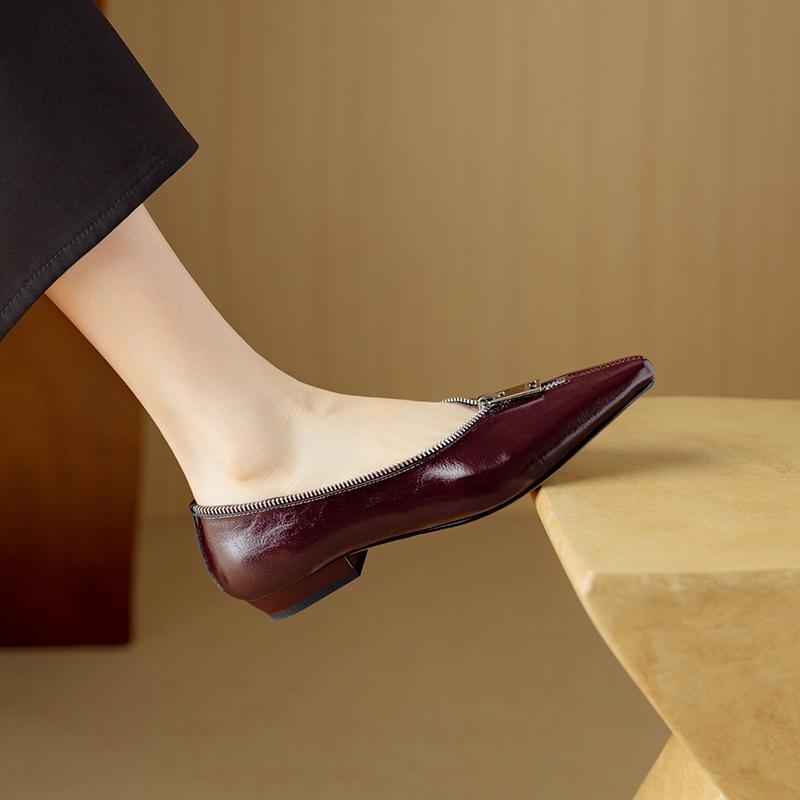 Fashion NEW Spring/Autumn Women Pumps Square Toe Chunky Heel Shoes Split Leather Shoes for Women Concise Slip-on Zipper Handmade Shoes