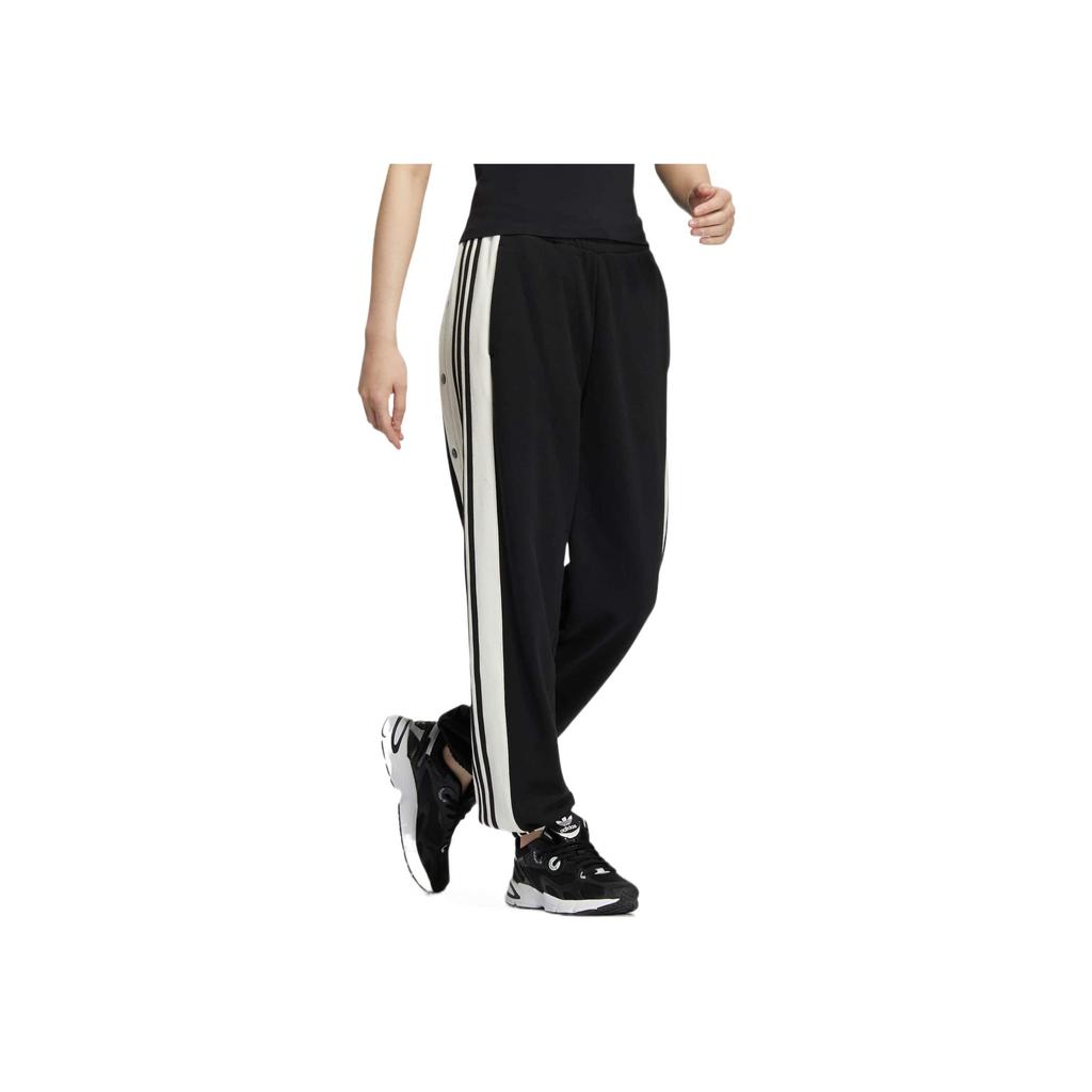 Adidas Originals Trefoil Brand Print Side-Button Sweat-Wicking Loose-Fit Sports Pants Women Bottoms Black IC8129
