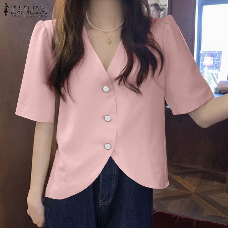 

ZANZEA Летние женские однобортные однобортные топы однотонного цвета