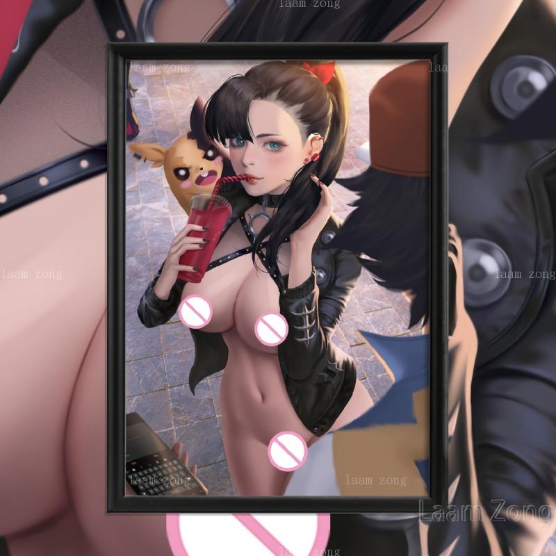 Dawn Sexy Nude Girl Art-Silk-Poster, Vlastní dekorace, Obrázek do obývacího pokoje, Domácí dekorace, Kreslená Marnie Anime Hra, Cynthia