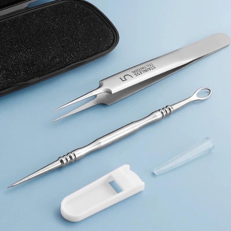 Profesjonalny ultracienki Nie. 5 Trądzik Pęseta do usuwania zaskórników Salon kosmetyczny Pryszcze Igły Deep Cleaner Clip Narzędzie do pielęgnacji skóry twarzy
