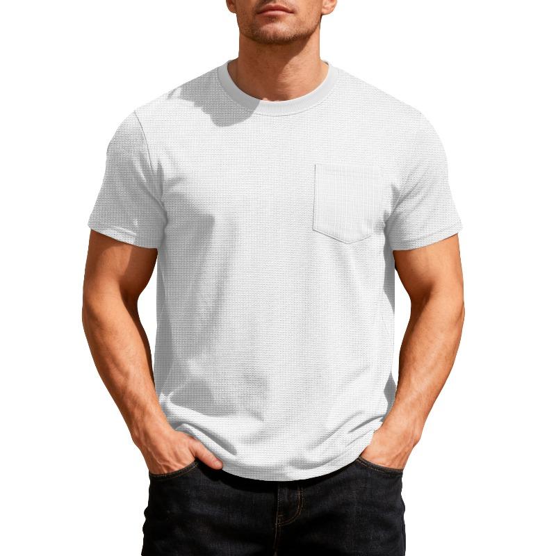 Men s Summer T-shirt: Loose-fit, casual, breathable, with pockets, large waffle weave, round neck, short sleeves S белый