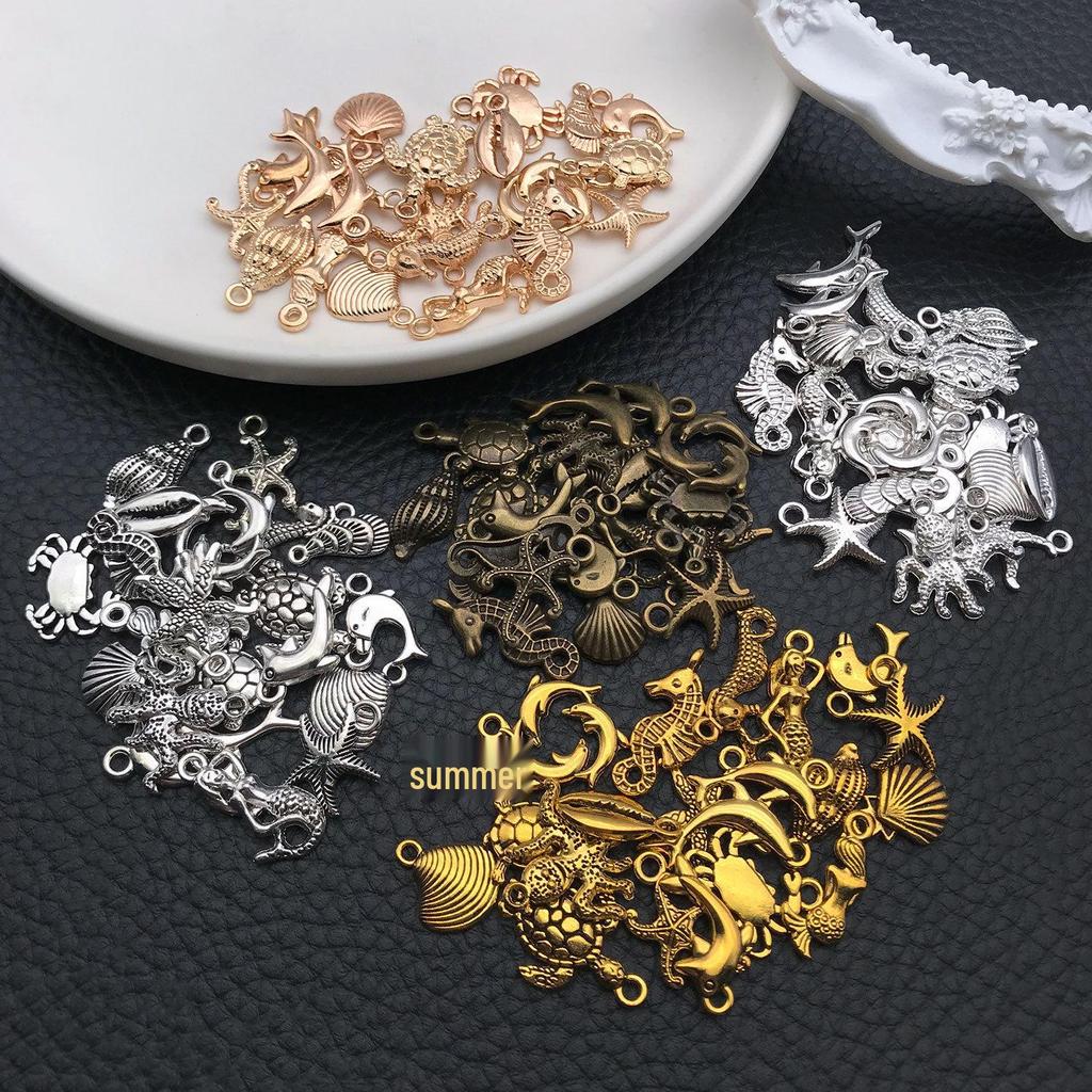 Mix 100-Piece Starfish, Turtle, Seahorse, Dolphin Pendant Set for DIY Jewelry - Bracelets, Necklaces, Earrings