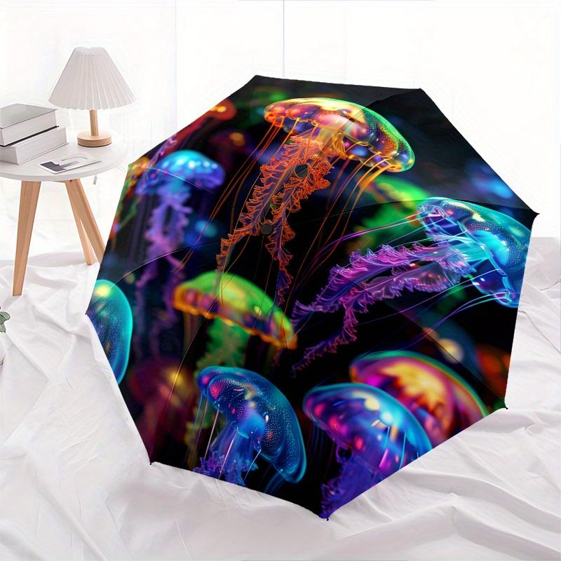 Jellyfish, Neon Colors Theme 8 Bone Hand Automatic Folding Fashion Umbrella, Compact and Portable Design, A Perfect Gift for Birthday, Chris