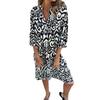 European and American women's clothing, spring and summer new four-sided elastic casual V-neck printed pleated women's dress