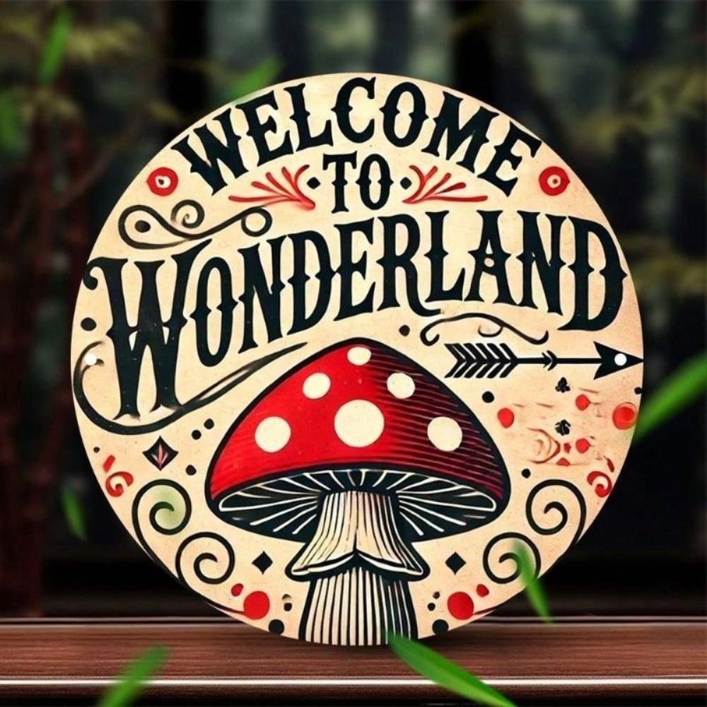 Fantasy Mushroom Flower Metal Wall Sign Home Decor