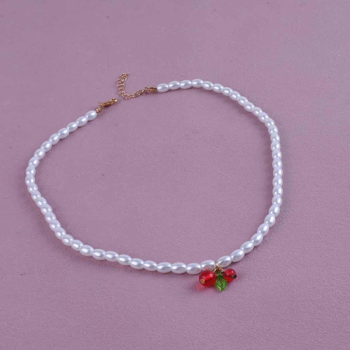 Sweet Cherry Pearl Clavicle Chain: Simple, Versatile Japanese Korean Mori Style Cute Necklace белый