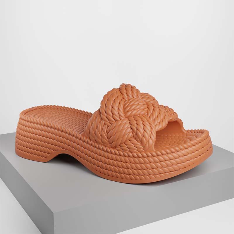 

2025 новые женские тапочки из ЭВА с плетеным каблуком и наклонной подошвой, классные тапочки для выхода на пляж, летний отдых 40-41 коричневый