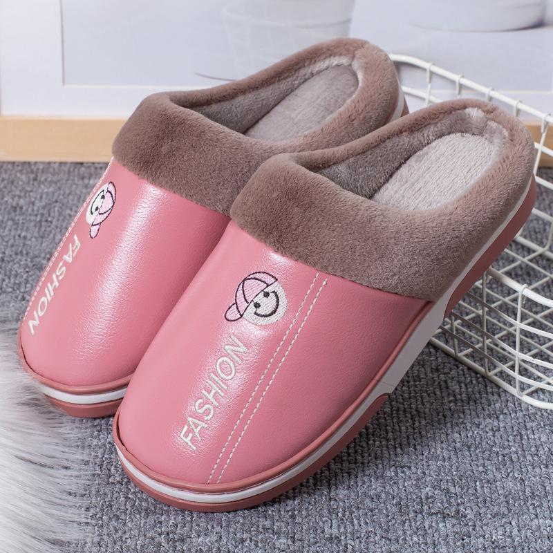 New plush slippers women's thick-soled waterproof cotton slippers autumn and winter home men's non-slip couple soft-soled slippers